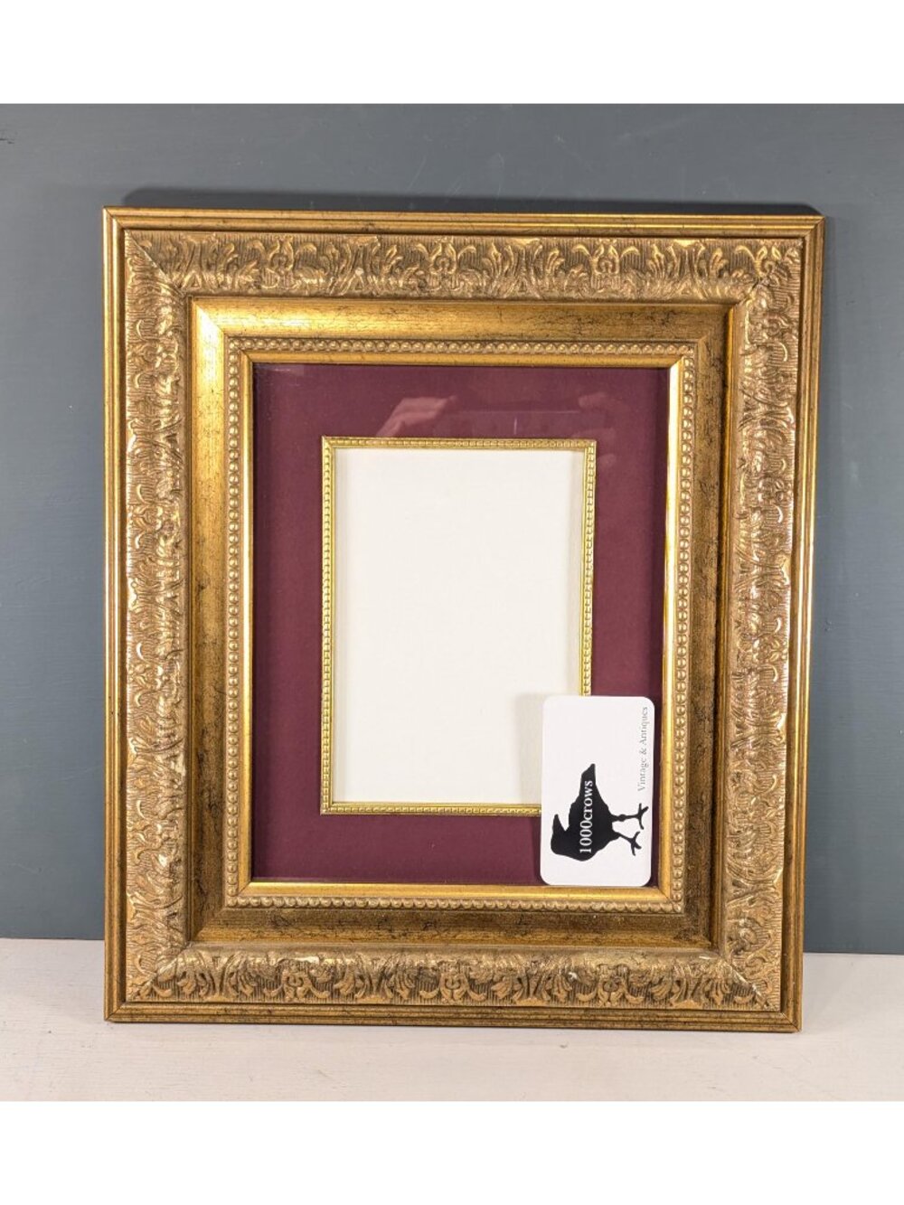 Ornate gilded pressed wooden frame 13 x 15", vintage picture postcard frame